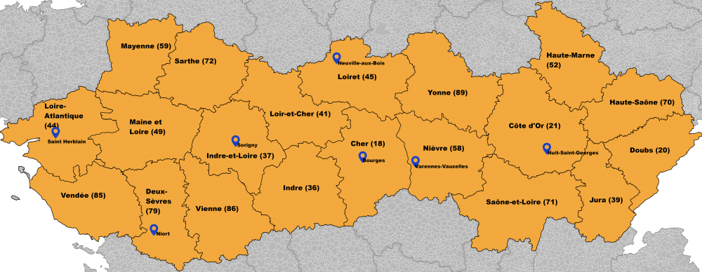 Zone d'activité de KM-Carte Region